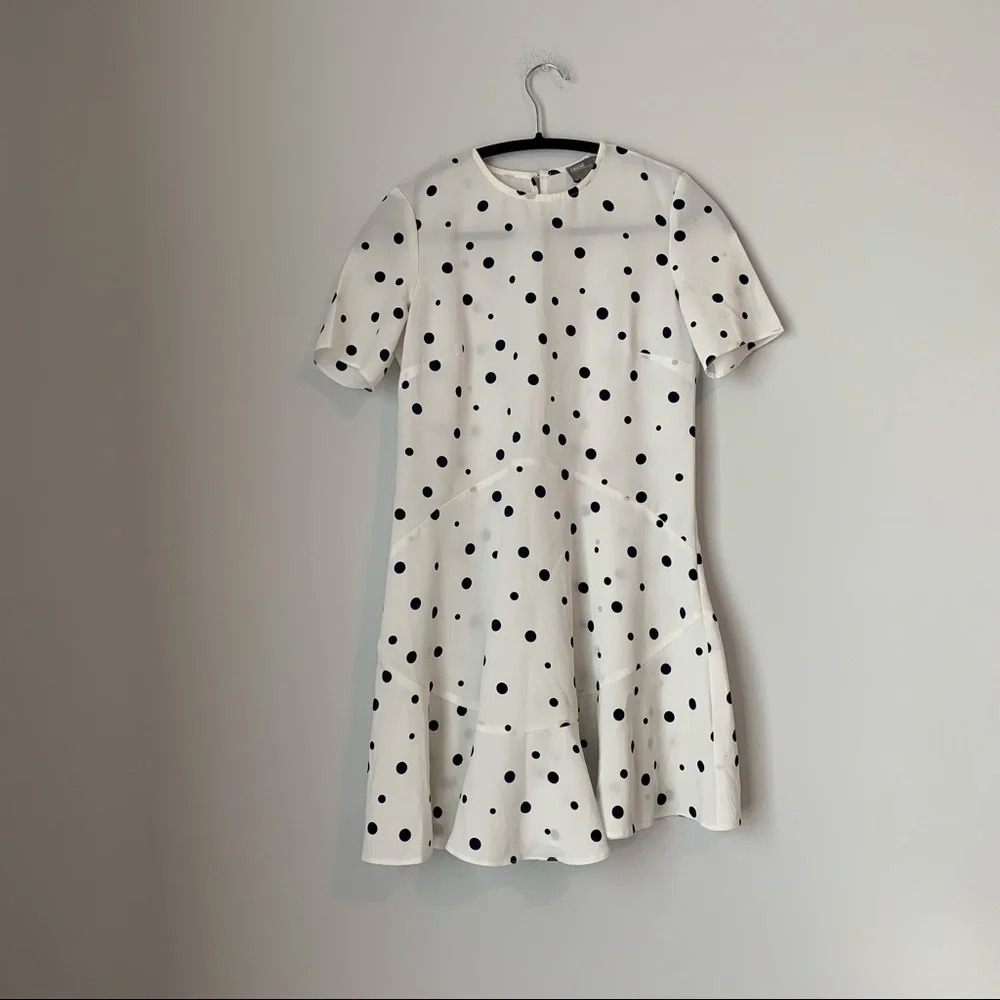 asos white dress with navy blue dots size 2